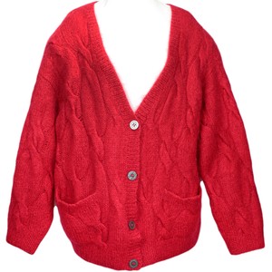 chunky red cardigan