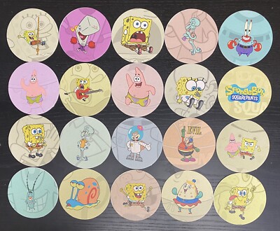 Lot Of 20 SpongeBob Patrick Plankton Sandy Cartoon 4   Round Cardboard Coasters