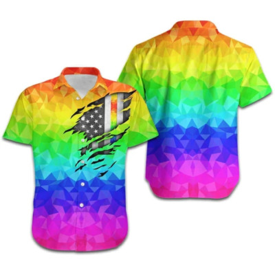 Beach Shirt Lgbt Pride Hawaiian Shirt Rainbow Polygonal American Flag Inside Haw