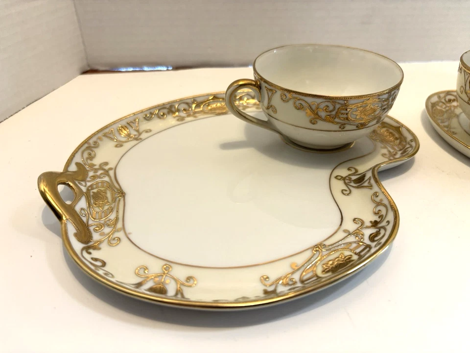 2-Noritake рождественский мяч закуски тарелка/чашка комплект зеленый штамп 43061 - Изображение 3 из 4