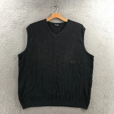 Tosani Vest Sweater Mens Tall 2XL Black Cotton Cable Knit Sleeveless V-Neck Knit