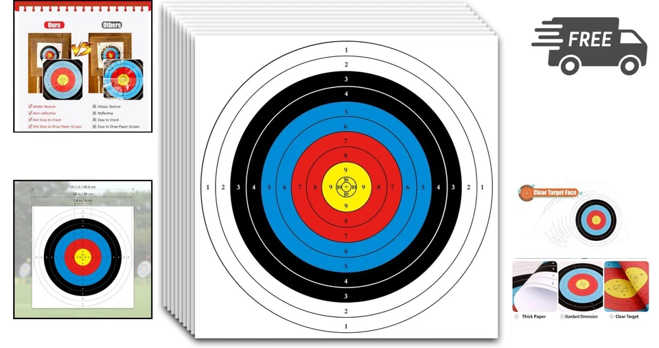 Бумага для стрельбы из лука 20 шт. 16x16 дюймов тренировочные мишени для охоты и обучения - Изображение 2 из 4