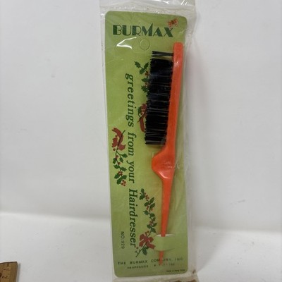 VTG  Burmax Bristle Hair Brush Pick British Hong Kong  Orange NOS READ: