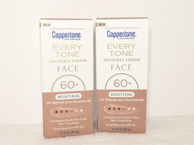 2X  1.7oz Coppertone Every Tone Invisible Finish Face SPF 60+ Brightening 9/2026