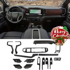 Center Console Interior Overlay Cover For Chevy Silverado 22-25 Black Wood 17pcs