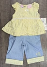 Baby Girl Clothes New Baby Q 6-9 Month 2pc Yellow Eyelet Blue Flower Outfit