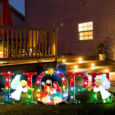 4 Pcs LED Christmas Nativity Hope Yard Sign with Stakes and Lights Christmas Out