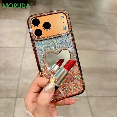 Luxury Diamond Heart Mirror Case for iPhone 17 17Pro 17Pro Max Air Shiny Cover