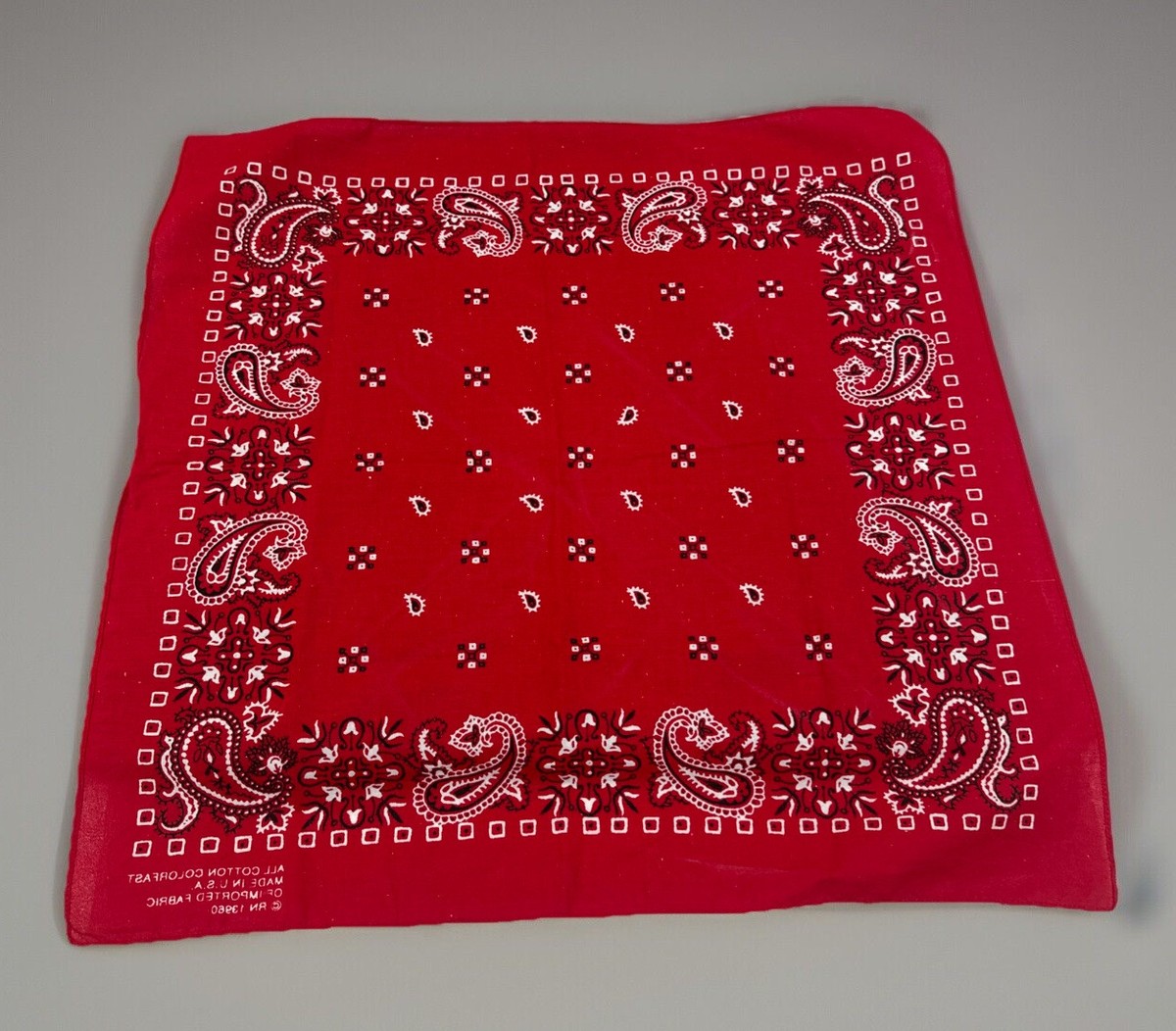 VTG Fast Color Red Bandana 100% Cotton USA RN 13960 Handkerchief