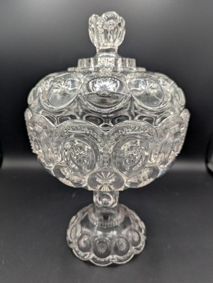 Vintage L.E. Smith MCM Moon & Stars Clear Glass w/Glow Pedestal Dish Bowl