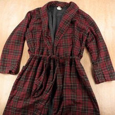 LL BEAN fleece lined cotton plaid flannel bathrobe lounge robe LARGE tag