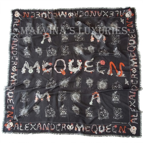 ALEXANDER MCQUEEN SCARF SKULL CABINETS PRINT BLACK MODAL SILK SQUARE 54" $475 - Picture 7 of 22