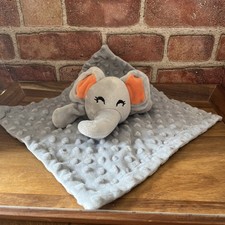 Elegant Baby Gray Grey Elephant Lovey Minky Dot both side Security Blanket 11.5