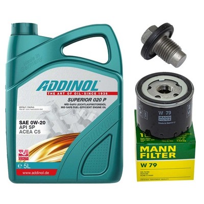 Motoröl Filter Set Addinol 0W-20 5 Liter + Schraube für Jeep Renegade SUV 1.3