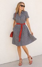 Talbots Black And White Gingham Short Sleeve Shirt Dress Size 14
