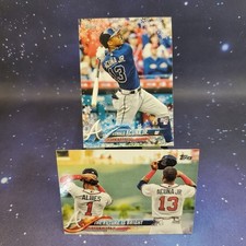Ronald Acuna Jr 2018 Topps Holiday Bat Down Rookie Card RC HMW50 + Future Albies. rookie card picture