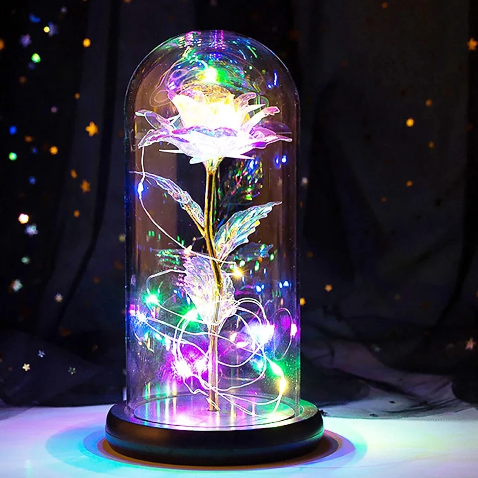Galaxia Rosa Eterna Romántica en Vidrio LED Flor Forever Regalo de San Valentín para Ella Foto 2 de 4