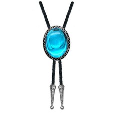 QUKE Ice Blue Stone Bolo Tie Native Western Cowboy Hand-woven Leather Bola Ti...