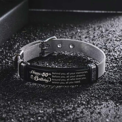 Happy 50th Birthday Edelstahl Armband mit Gravur mit inspirierender Botschaft - Bild 2 von 6