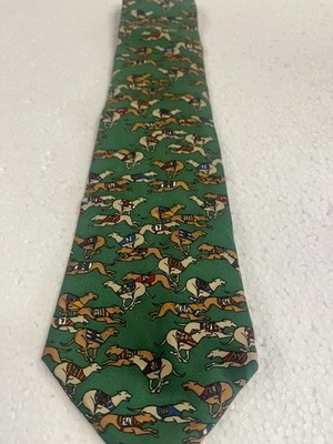 D'Ambrosio Italy Greyhound Dog Racing Races Green Silk Novelty Men's Neck Tie