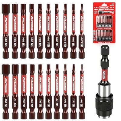 21-Piece 2.5'' Hex Head Allen Wrench Drill Bit Set, 1/4'' Hex Screwdriver Bits Set