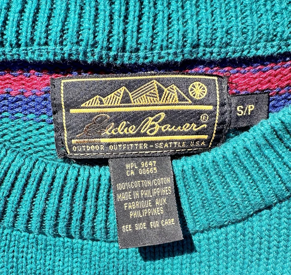 Suéter retro vintage años 80 Eddie Bauer de algodón a rayas para hombre rojo azulado azul talla S Foto 3 de 4