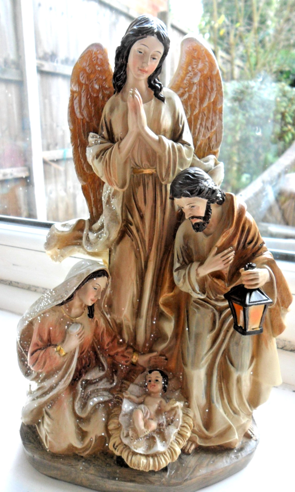 Nativity Holy Family Figurine  hand painted resin 9"" tall