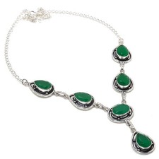 Green Onyx Gemstone Handmade 925 Sterling Silver Jewelry Necklace Size 18