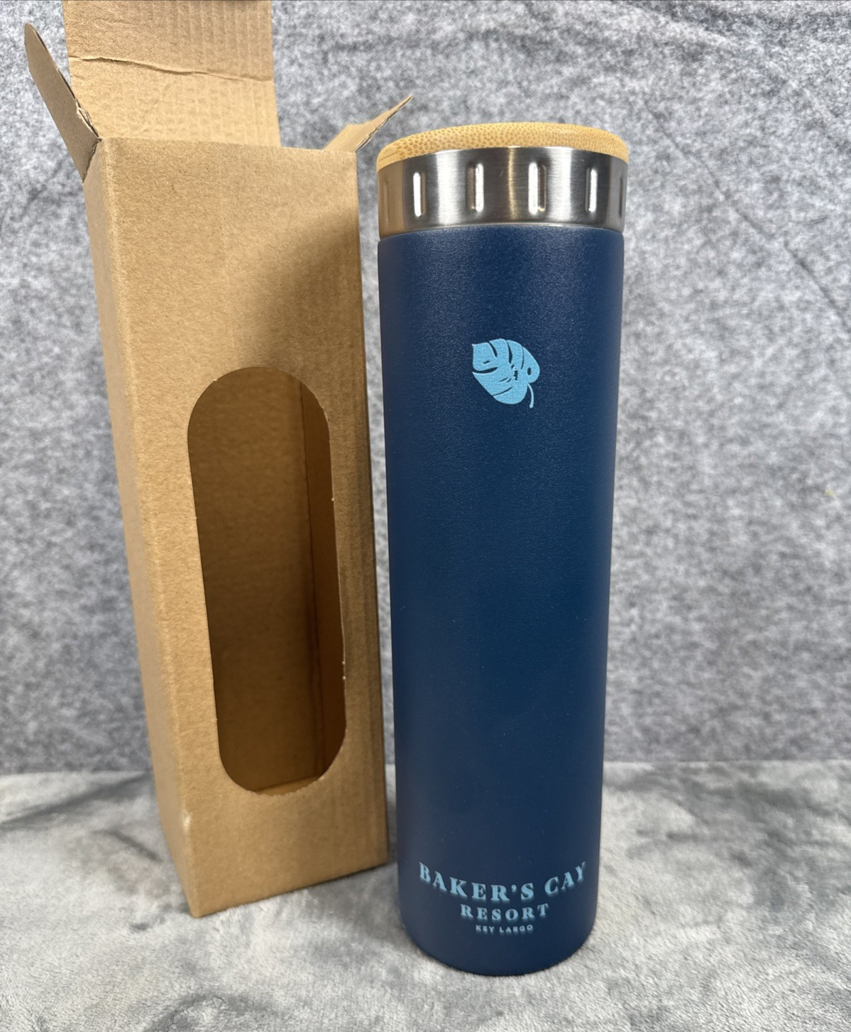 Drk Blue Stainless Bamboo W/ Infuser Strainer
