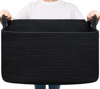 WäSchekorb Aufbewahrungskorb Geflochten Baumwollseil Schwarz Groß 65L 55X38X29Cm