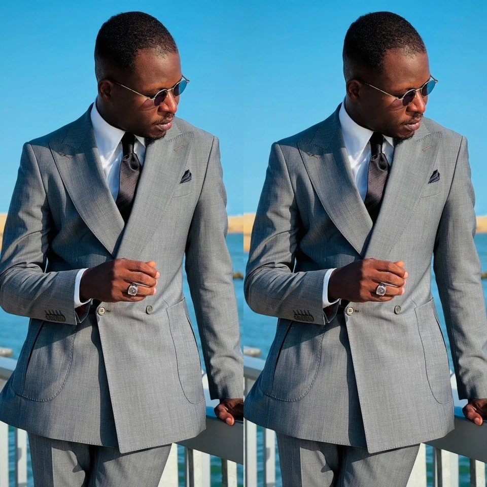 Trajes de verano para hombre Peak graduación esmoquin blazers pantalones 2 piezas trajes Foto 4 de 4