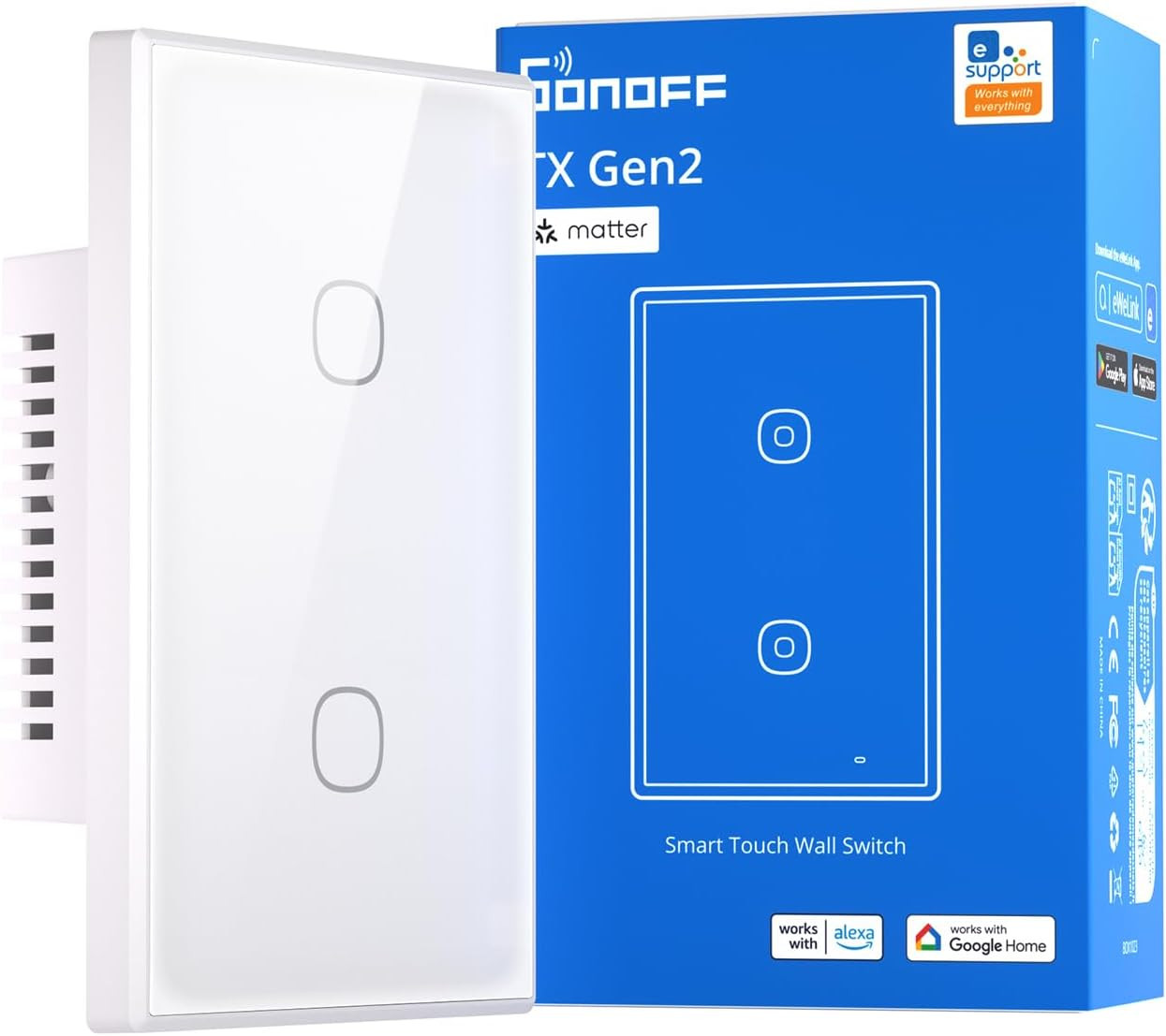 Interruttore Smart Touch TX Gen2 2 Gang Tipo 120 | Vetro Bianco Minimal