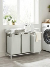 3 Compartment Metal Frame Laundry Hamper with Shelf & Pull Out Removable Bags