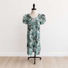 Vintage Ky's Hawaiian Floral Muumuu Dress Green Tropical Hawaii USA Womens M/L