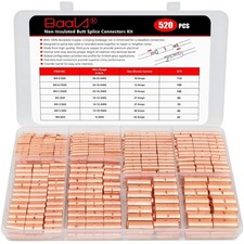 BAALA 520 PCS Non Insulated Butt Connectors 520PCS 26-8 Gauge, Bare Copper