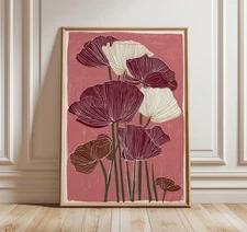 Burgundy Poppy Poster | Modern Minimalist Botanical Floral Wall Art