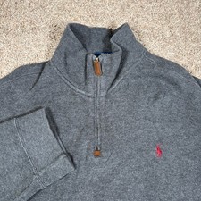 Polo Ralph Lauren Mens XXL Quarter Zip Pullover Sweater Heather Grey Red Pony