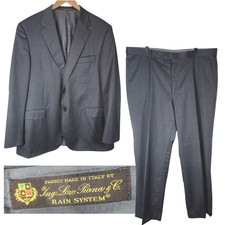 Hickey Freeman Loro Piana Rain System Wool Gray Solid Suit Jacket and Pants 46R