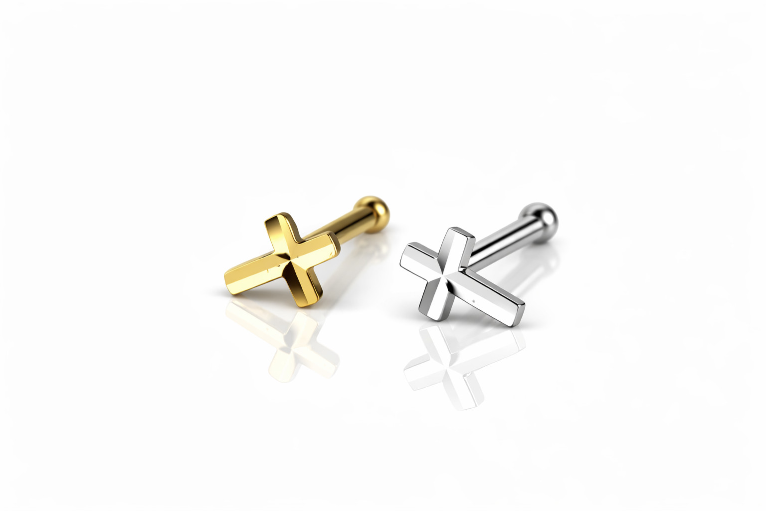14k Yellow or White Gold Cross Nose Piercing Stud