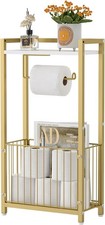 Toilet Paper Holder with Storage Shelf - Freestanding Roll Dispenser for
