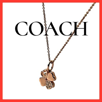 COACH Clover Necklace Pink Gold Crystal