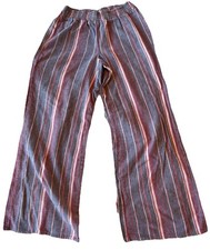 Vintage Style Pink Rose Linen /cotton Striped Capri Size M Multi-color