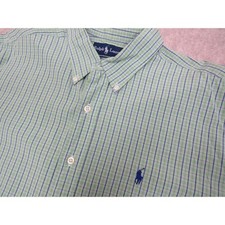 Ralph Lauren Mens XL Classic Fit Short Sleeve Plaid Button Down Shirt Green Blue