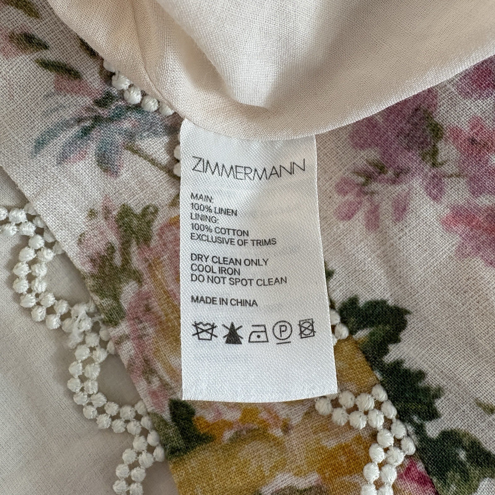ZIMMERMANN Heathers Flounce Garden Floral Mini Linen Dress Size 2 / AU 12 US 8