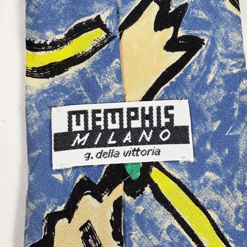 Corbata de seda vintage años 80 Memphis Milano 3,5 pulgadas G Della abstracta floral caprichosa divertida Foto 4 de 4