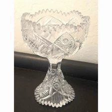 Antique Cut Glass Pedestal Compote Brilliant Style Crystal Sawtooth Rim “NUC07”