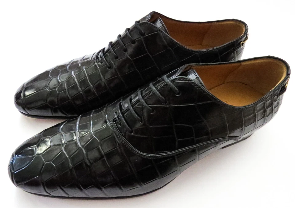 GUCCI Zapatos Oxford de Cuero de Cocodrilo Negro Logo GG 8.5 G 9 EE. UU. 42 Euro