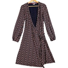 Boden Navy Blue Floral Heart Print Long Sleeve Jersey Wrap Dress Womens US 4R
