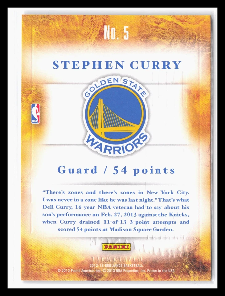 2012-13 Panini Brilliance Scorers Inc. #5 Stephen Curry Warriors SP JA - Image 2 of 2