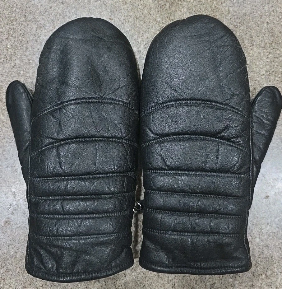 Men’s Ski Mitten Gloves By Olympia Black Top Grade Cowhide Leather Large